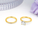 Luxurious and Dazzling 4 Prong Round Cut Moissanite Bridal Ring Set - White-Gold