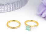 Luxurious and Dazzling 4 Prong Round Cut Fire Opal Bridal Ring Set - White-Gold