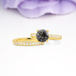 Luxurious and Dazzling 4 Prong Round Cut Black Rutilated Quartz Bridal Ring Set - Rose-Gold