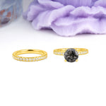 Luxurious and Dazzling 4 Prong Round Cut Black Rutilated Quartz Bridal Ring Set - Additional view