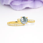Luxurious and Dazzling 4 Prong Round Cut Moss Agate Bridal Ring Set - Rose-Gold