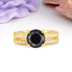 Luxurious and Dazzling 4 Prong Round Cut Black Onyx Bridal Ring Set - Yellow-Gold