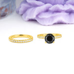 Luxurious and Dazzling 4 Prong Round Cut Black Onyx Bridal Ring Set - Additional view