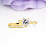 Luxurious and Dazzling 4 Prong Round Cut Lab Diamond Bridal Ring Set - Rose-Gold