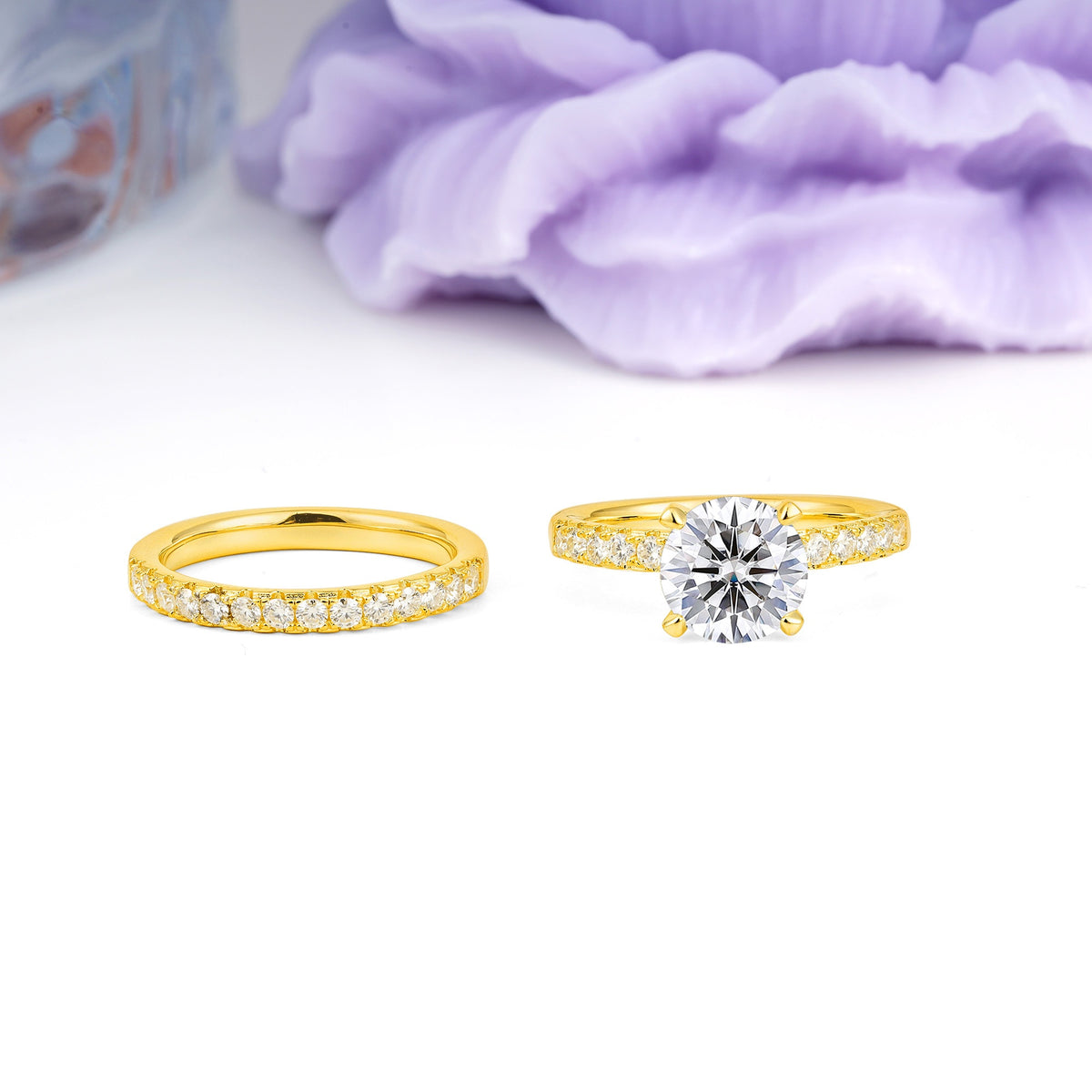 Luxurious and Dazzling 4 Prong Round Cut Lab Diamond Bridal Ring Set - Additional view