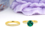 Luxurious and Dazzling 4 Prong Round Cut Emerald Bridal Ring Set - Additional view
