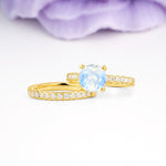 Luxurious and Dazzling 4 Prong Round Cut Moonstone Bridal Ring Set - Rose-Gold