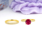 Luxurious and Dazzling 4 Prong Round Cut Ruby Bridal Ring Set - Additional view