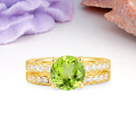 Luxurious and Dazzling 4 Prong Round Cut Peridot Bridal Ring Set - Yellow-Gold