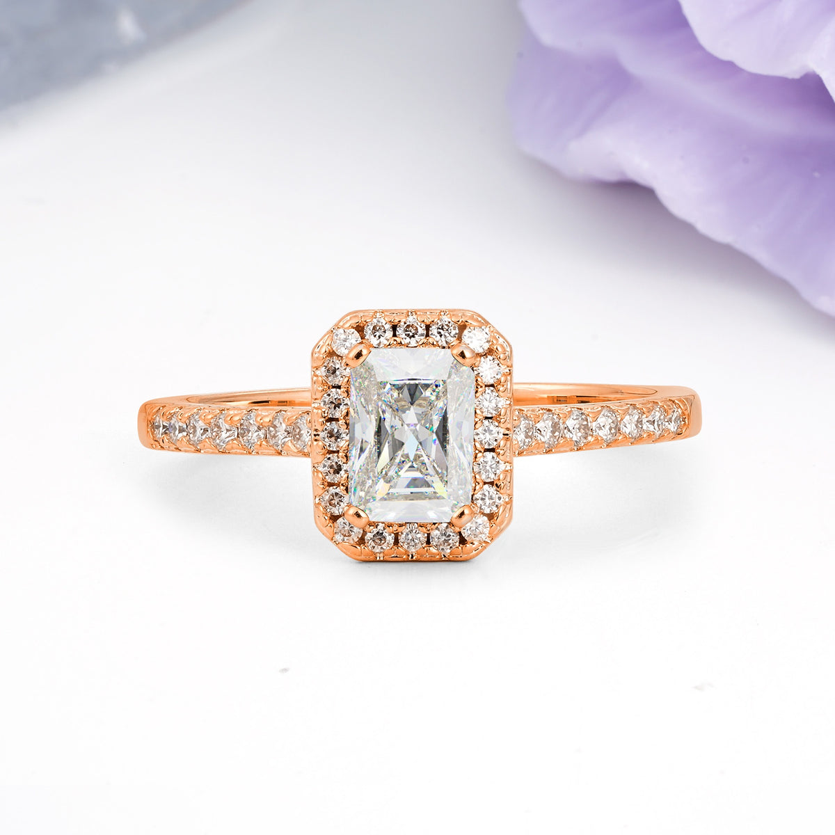 Classic, Luxurious 4 Prong Emerald Cut Moissanite Engagement Ring - Additional view