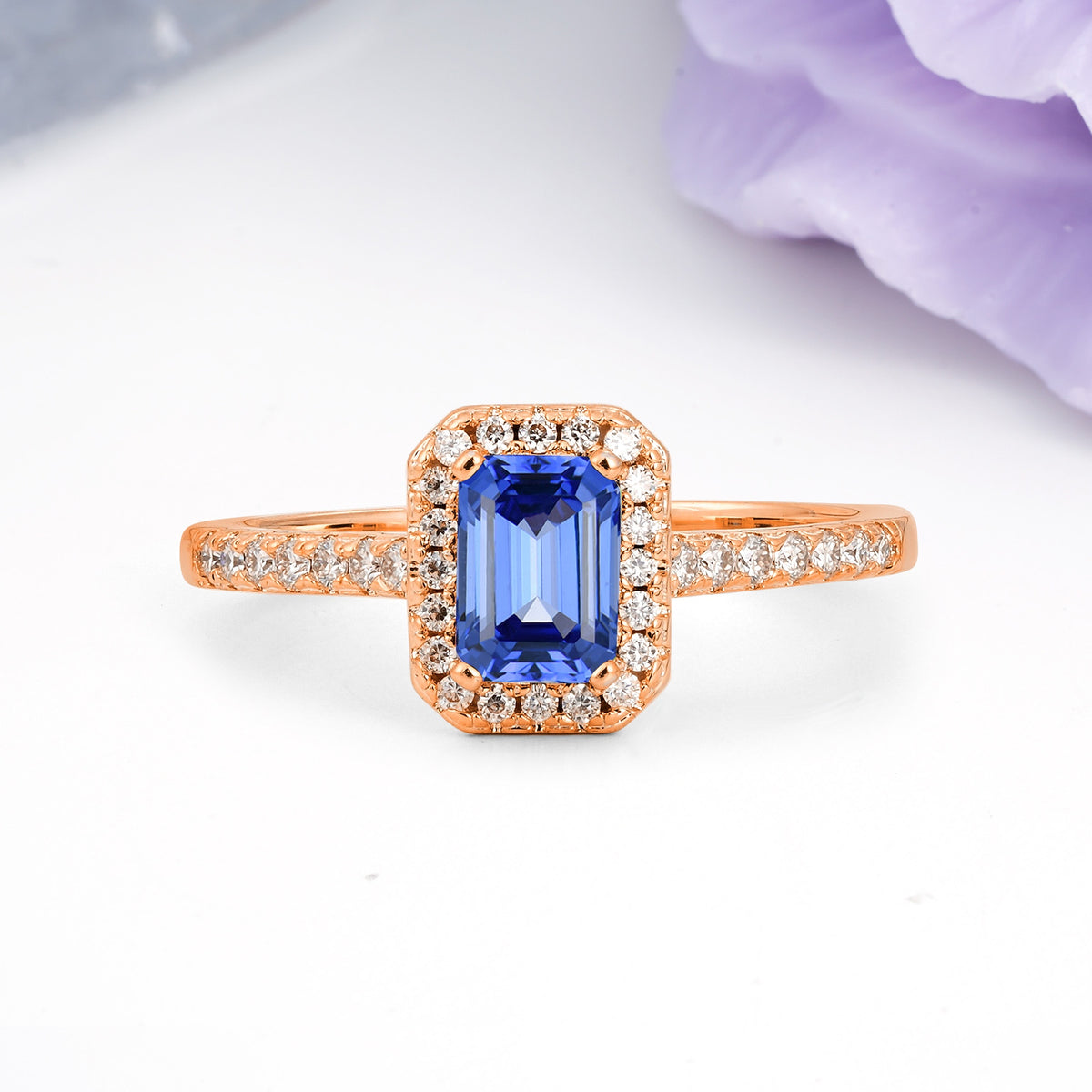 Classic, Luxurious 4 Prong Emerald Cut Sapphire Engagement Ring - Additional view