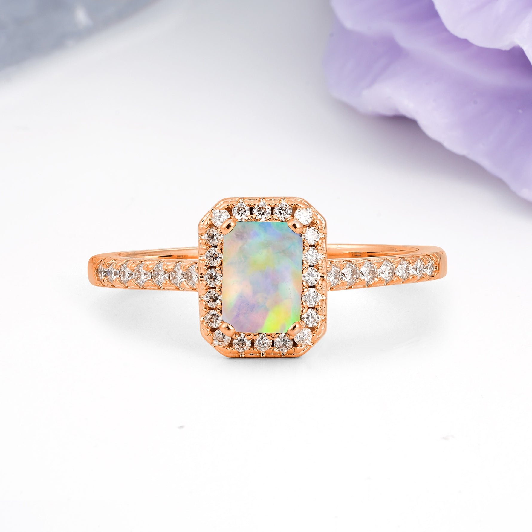 Classic, Luxurious 4 Prong Emerald Cut Fire Opal Engagement Ring - Additional view