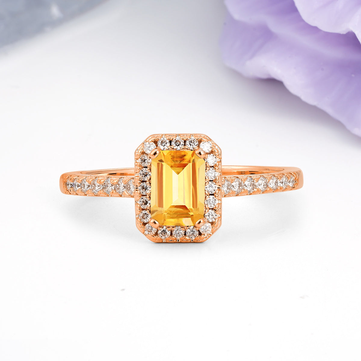 Classic, Luxurious 4 Prong Emerald Cut Citrine Engagement Ring - Additional view