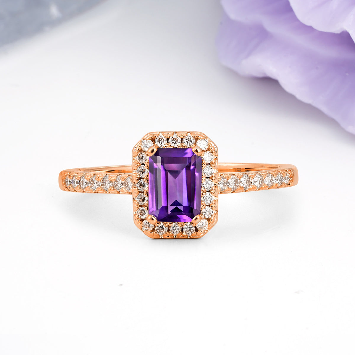 Classic, Luxurious 4 Prong Emerald Cut Amethyst Engagement Ring - Additional view