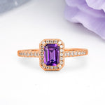 Classic, Luxurious 4 Prong Emerald Cut Amethyst Engagement Ring - Additional view