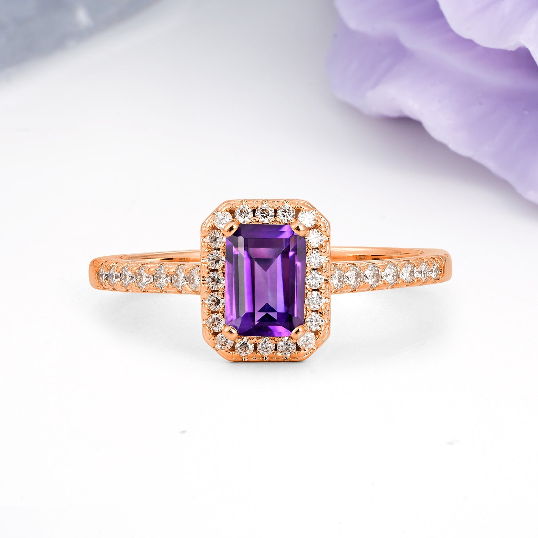 Classic, Luxurious 4 Prong Emerald Cut Amethyst Engagement Ring - Additional view