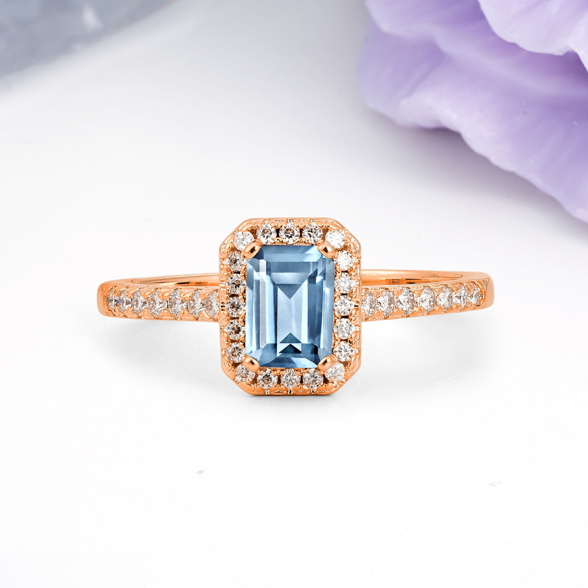 Classic, Luxurious 4 Prong Emerald Cut Aquamarine Engagement Ring - Additional view