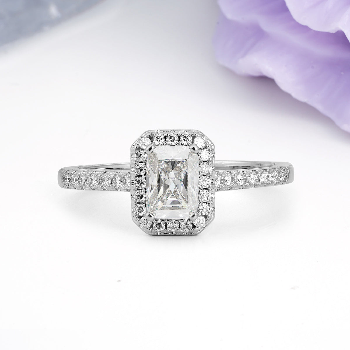 Classic, Luxurious 4 Prong Emerald Cut Moissanite Engagement Ring - Additional view