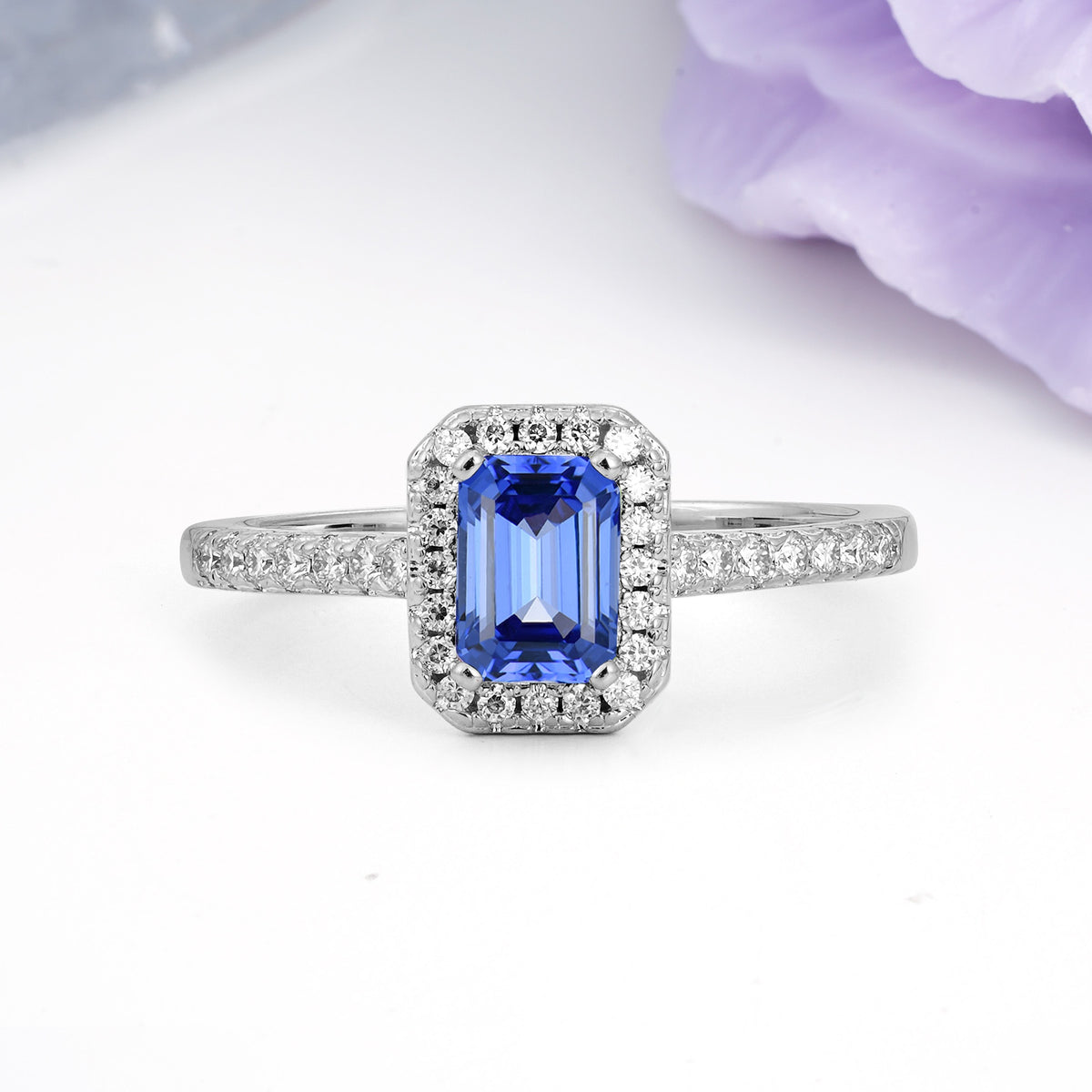 Classic, Luxurious 4 Prong Emerald Cut Sapphire Engagement Ring - Additional view