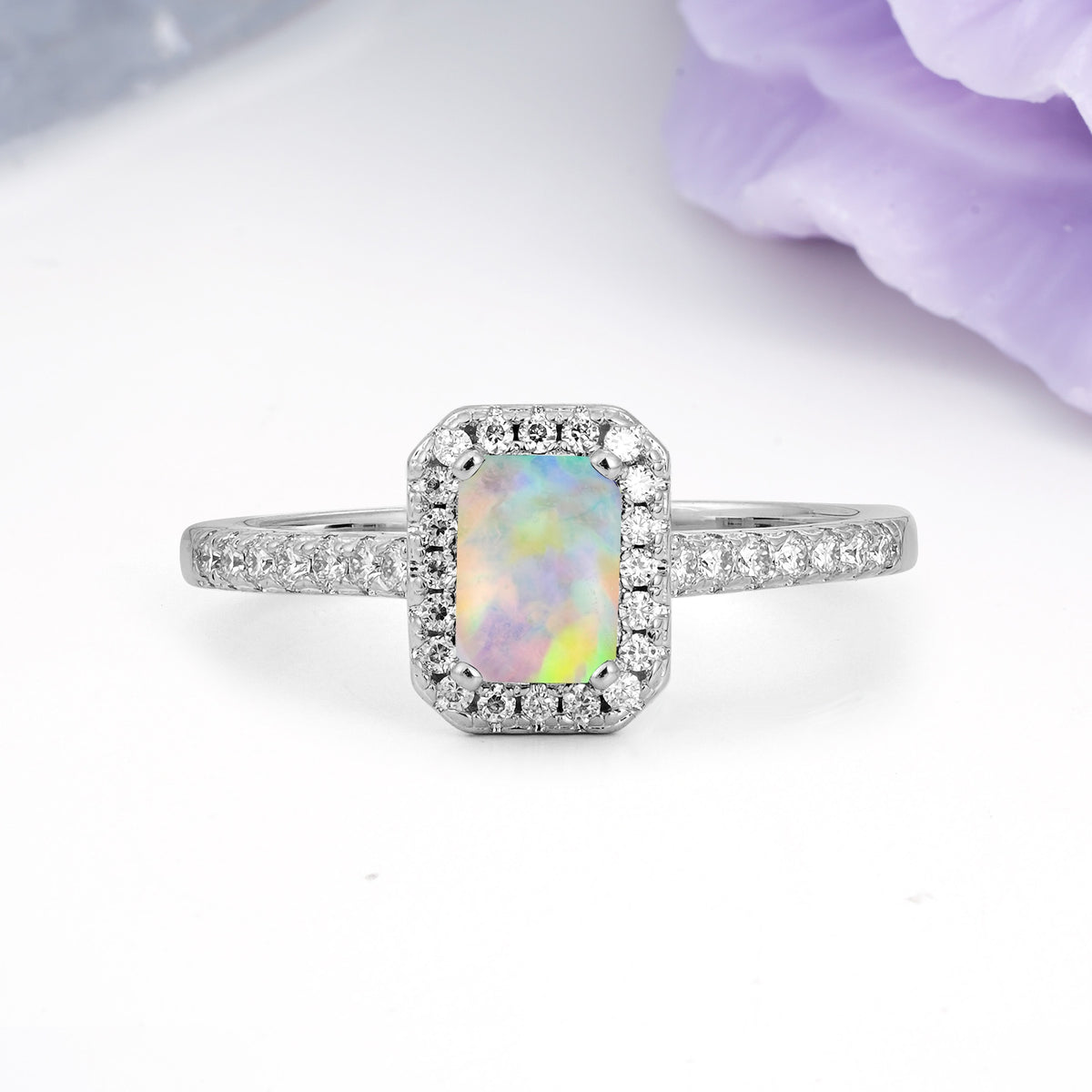 Classic, Luxurious 4 Prong Emerald Cut Fire Opal Engagement Ring - Additional view