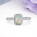 Classic, Luxurious 4 Prong Emerald Cut Fire Opal Engagement Ring - Additional view