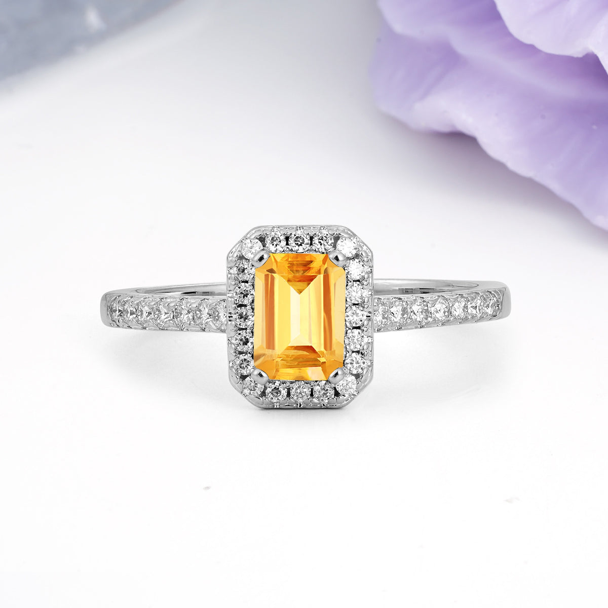 Classic, Luxurious 4 Prong Emerald Cut Citrine Engagement Ring - Additional view