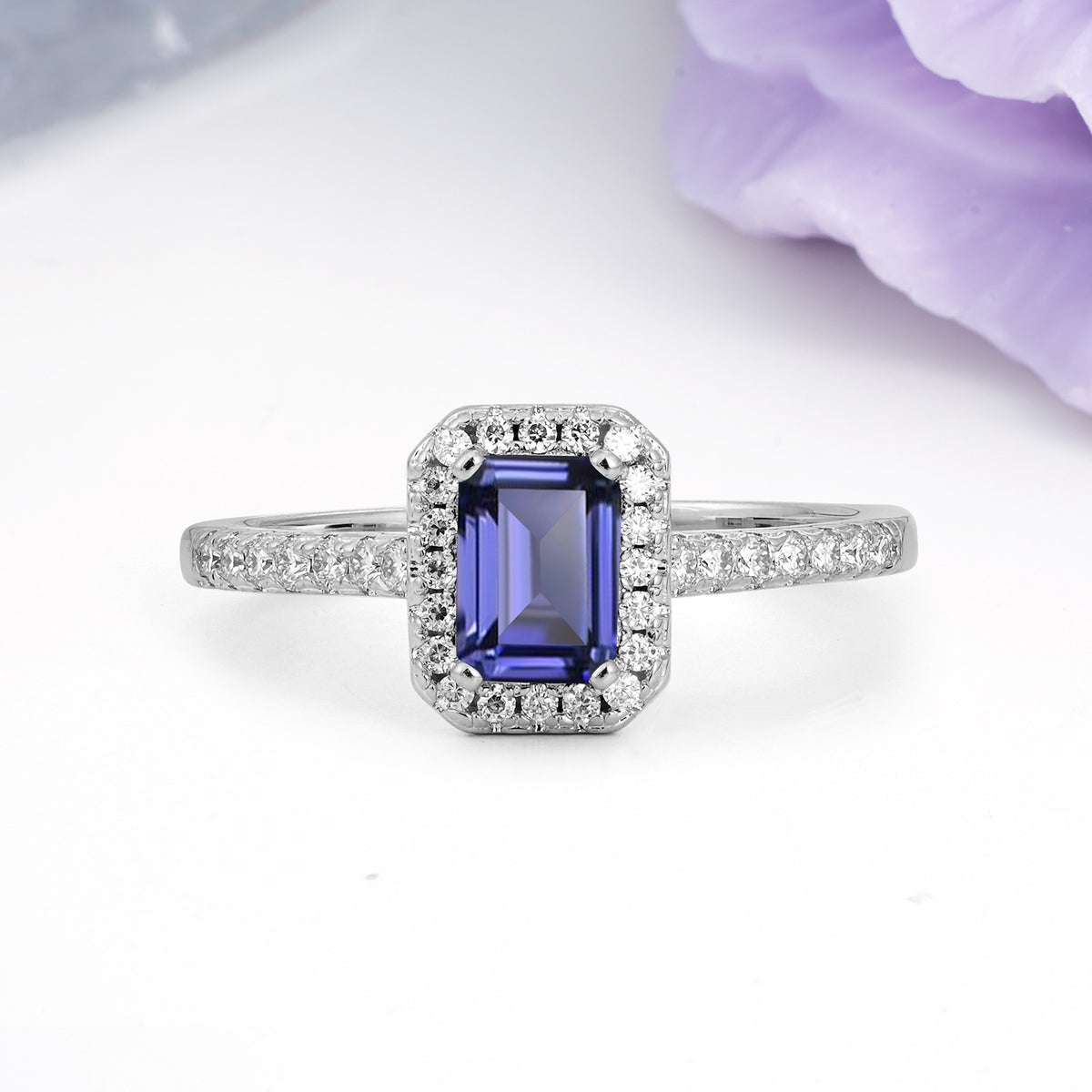 Classic, Luxurious 4 Prong Emerald Cut Tanzanite Engagement Ring - Additional view