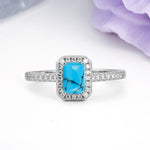 Classic, Luxurious 4 Prong Emerald Cut Turquoise Engagement Ring - Additional view