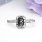 Classic, Luxurious 4 Prong Emerald Cut Black Rutilated Quartz Engagement Ring - Additional view