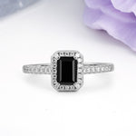 Classic, Luxurious 4 Prong Emerald Cut Black Onyx Engagement Ring - Additional view