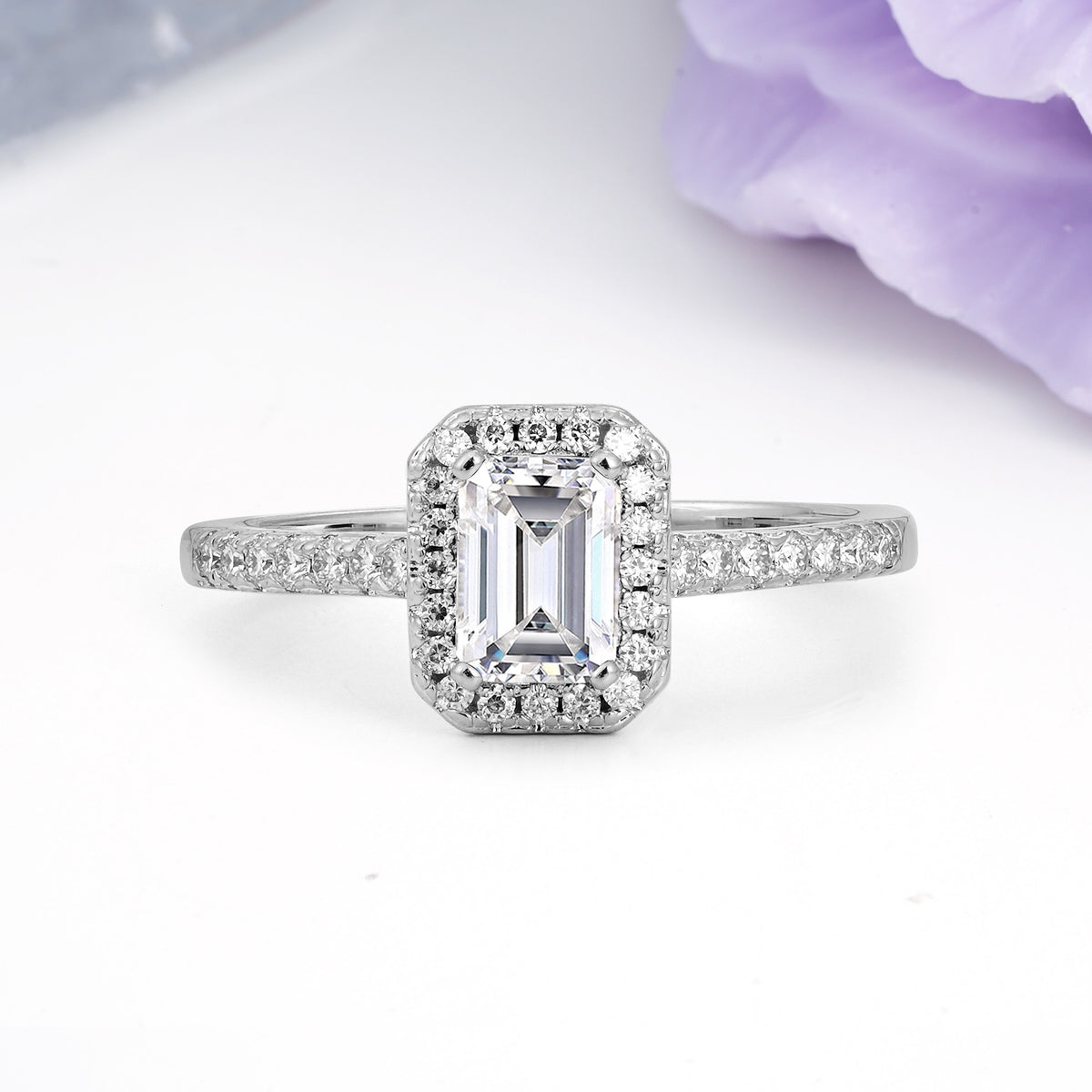 Classic, Luxurious 4 Prong Emerald Cut Lab Diamond Engagement Ring - Additional view