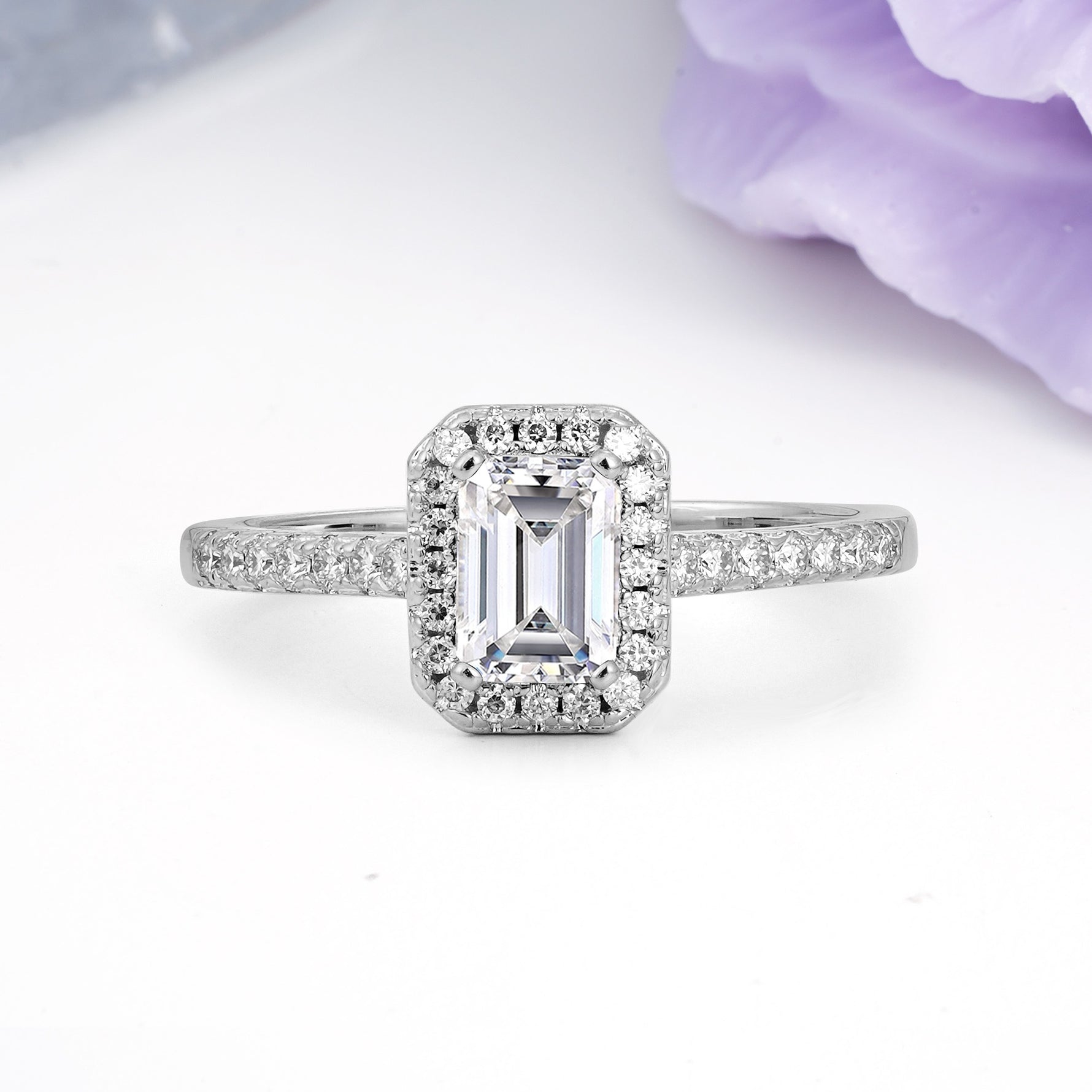 Classic, Luxurious 4 Prong Emerald Cut Lab Diamond Engagement Ring - Additional view