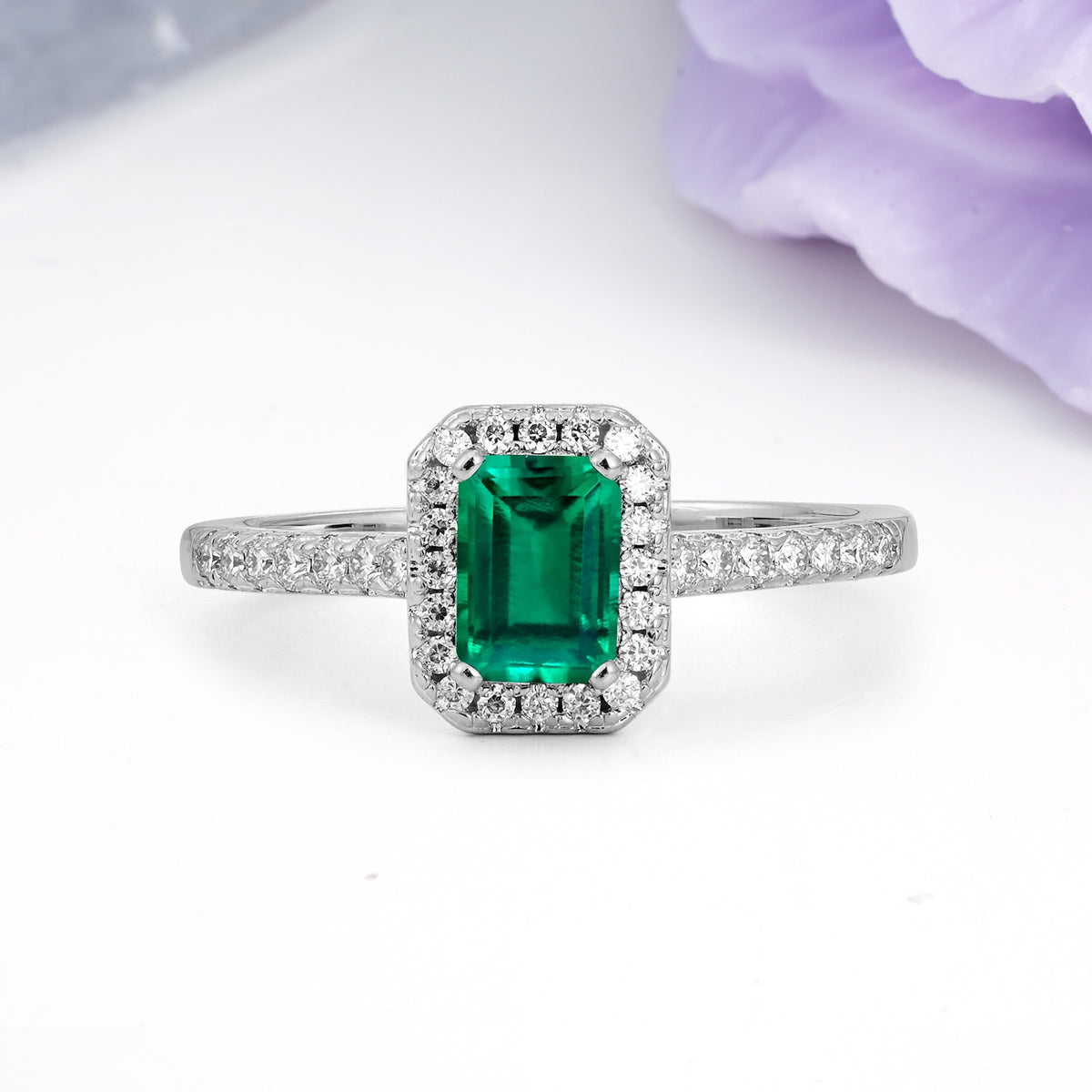 Classic, Luxurious 4 Prong Emerald Cut Emerald Engagement Ring - Additional view