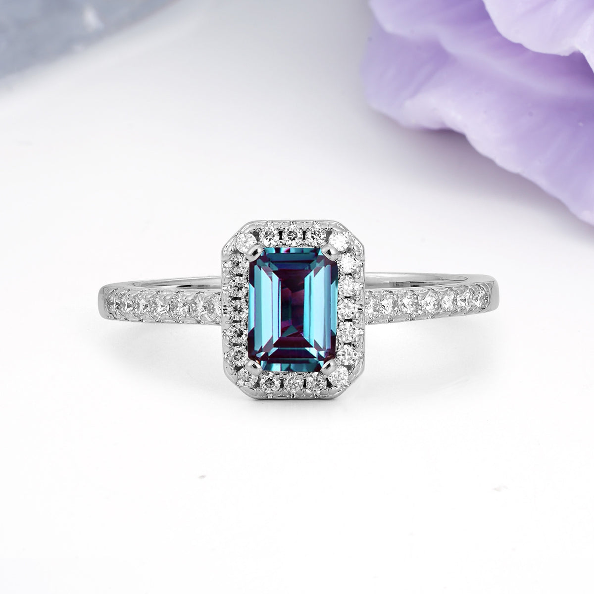 Classic, Luxurious 4 Prong Emerald Cut Alexandrite Engagement Ring - Additional view