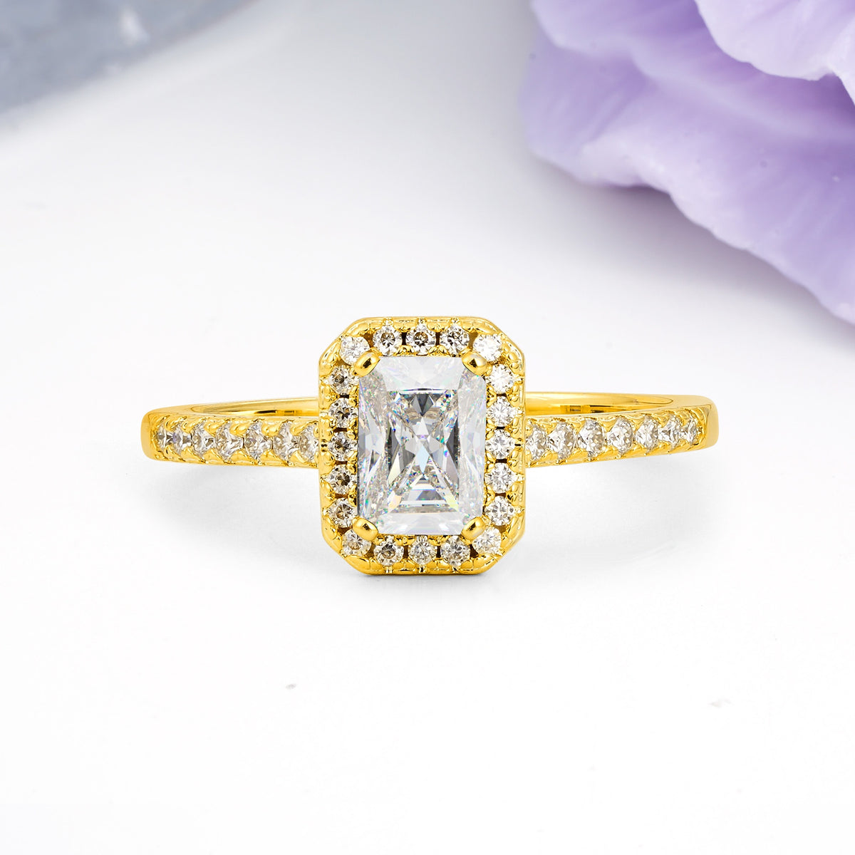 Classic, Luxurious 4 Prong Emerald Cut Moissanite Engagement Ring - Additional view