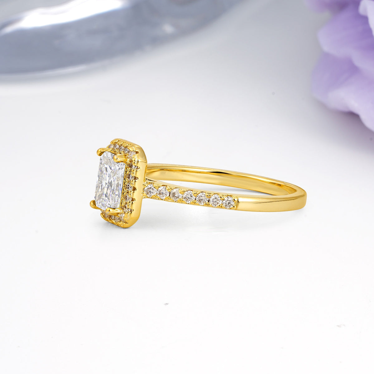 Classic, Luxurious 4 Prong Emerald Cut Moissanite Engagement Ring - Additional view