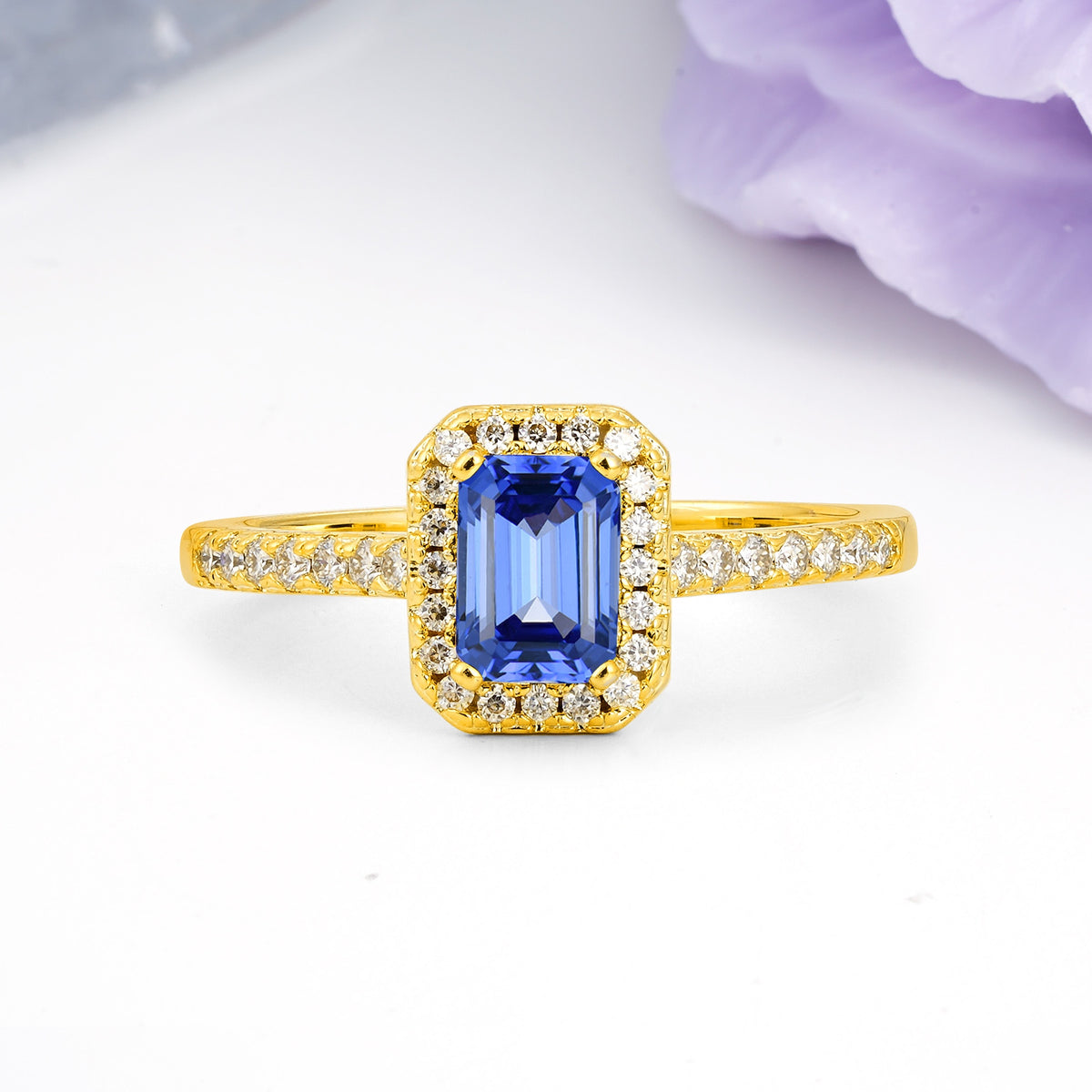 Classic, Luxurious 4 Prong Emerald Cut Sapphire Engagement Ring - Additional view