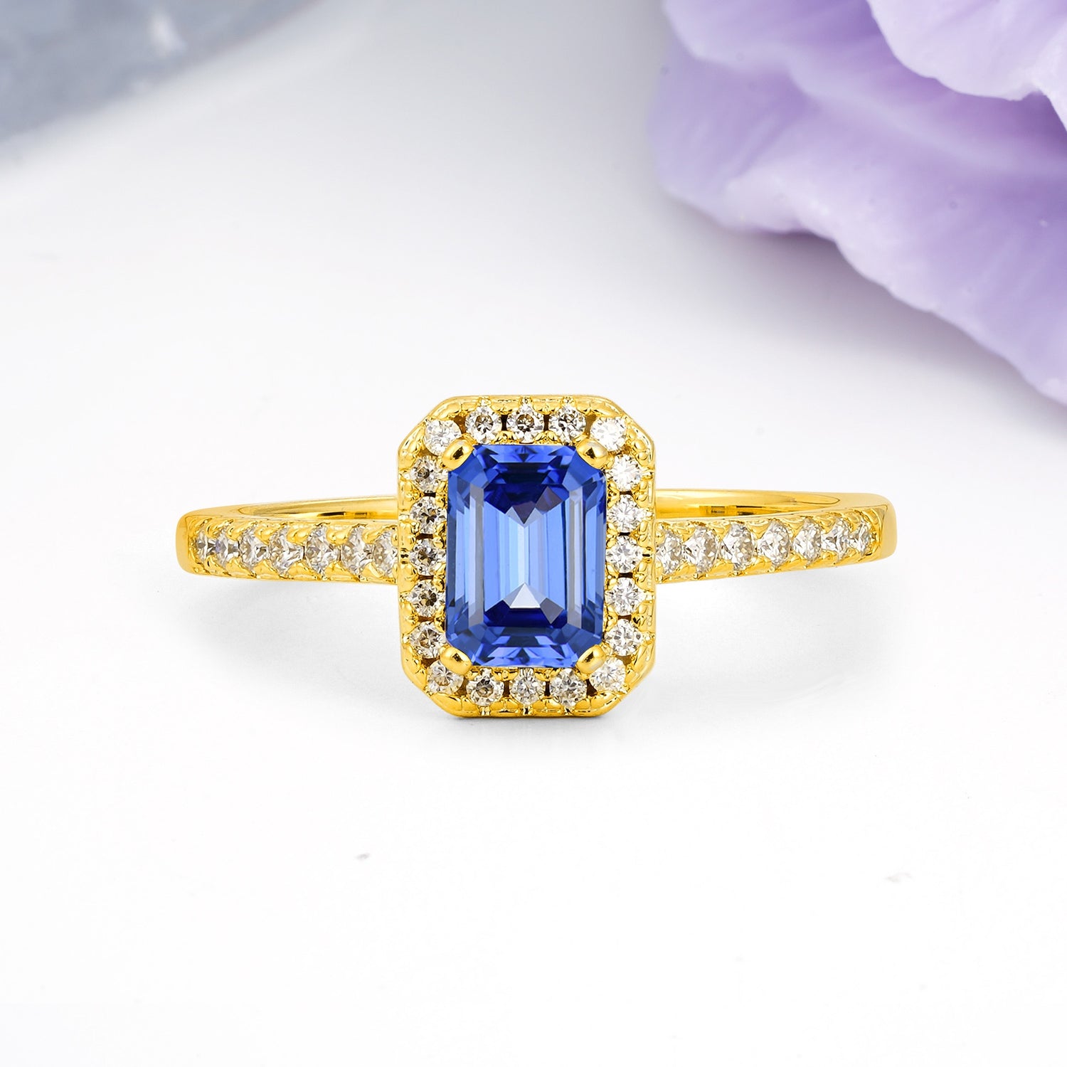 Classic, Luxurious 4 Prong Emerald Cut Sapphire Engagement Ring - Additional view