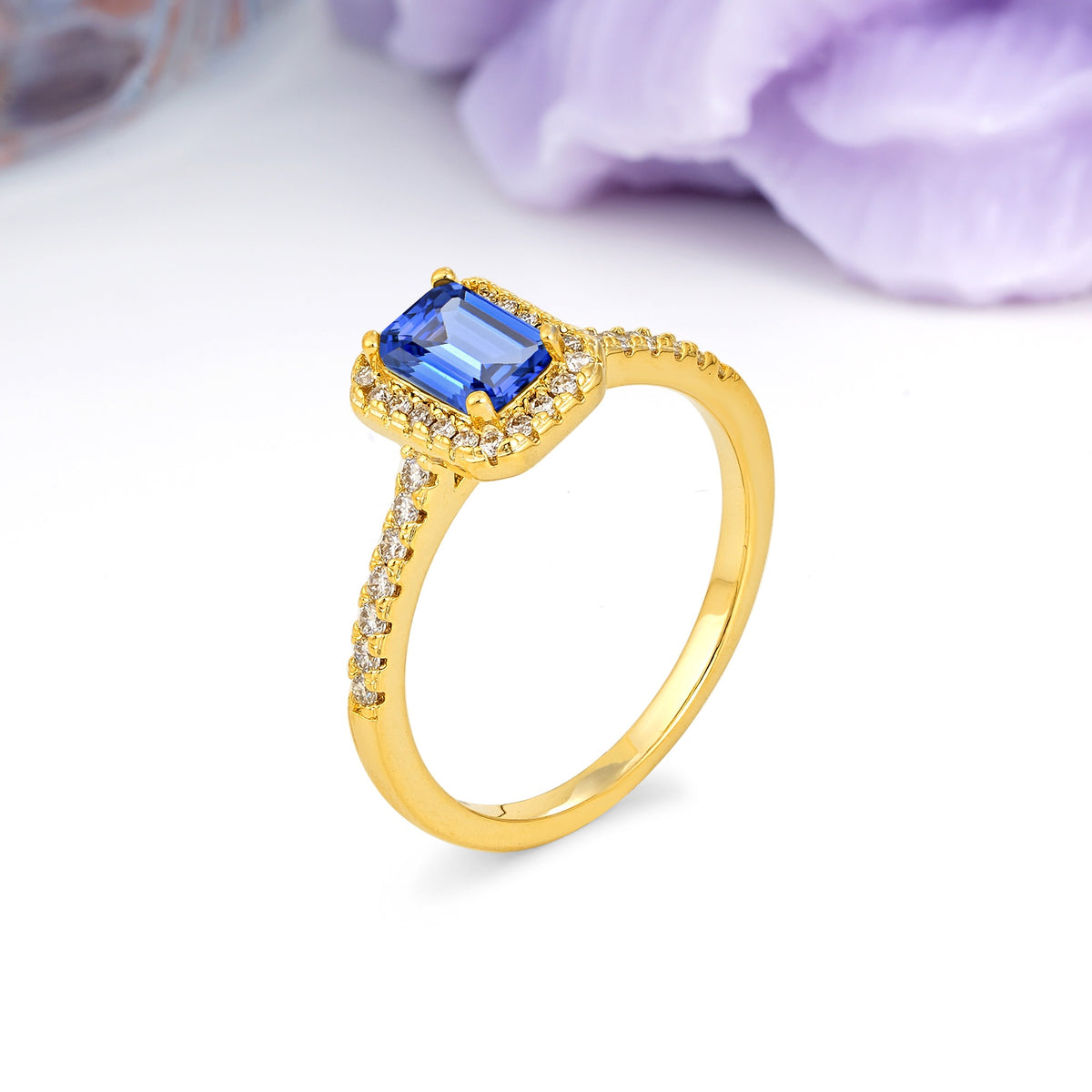 Classic, Luxurious 4 Prong Emerald Cut Sapphire Engagement Ring - Additional view