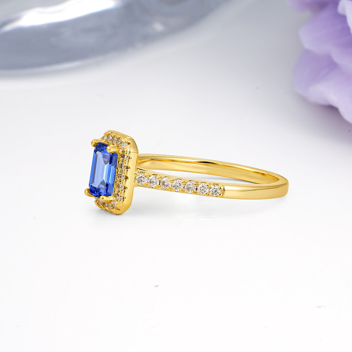 Classic, Luxurious 4 Prong Emerald Cut Sapphire Engagement Ring - Additional view