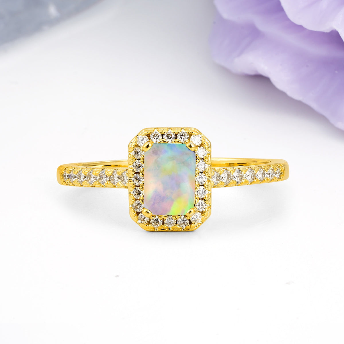 Classic, Luxurious 4 Prong Emerald Cut Fire Opal Engagement Ring - Additional view