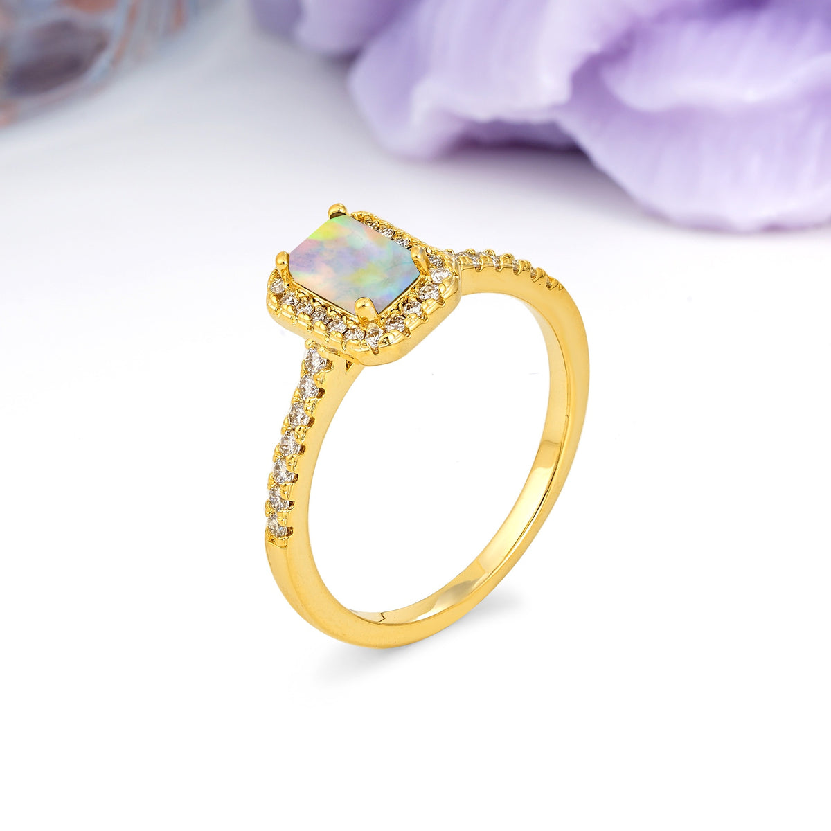Classic, Luxurious 4 Prong Emerald Cut Fire Opal Engagement Ring - Additional view