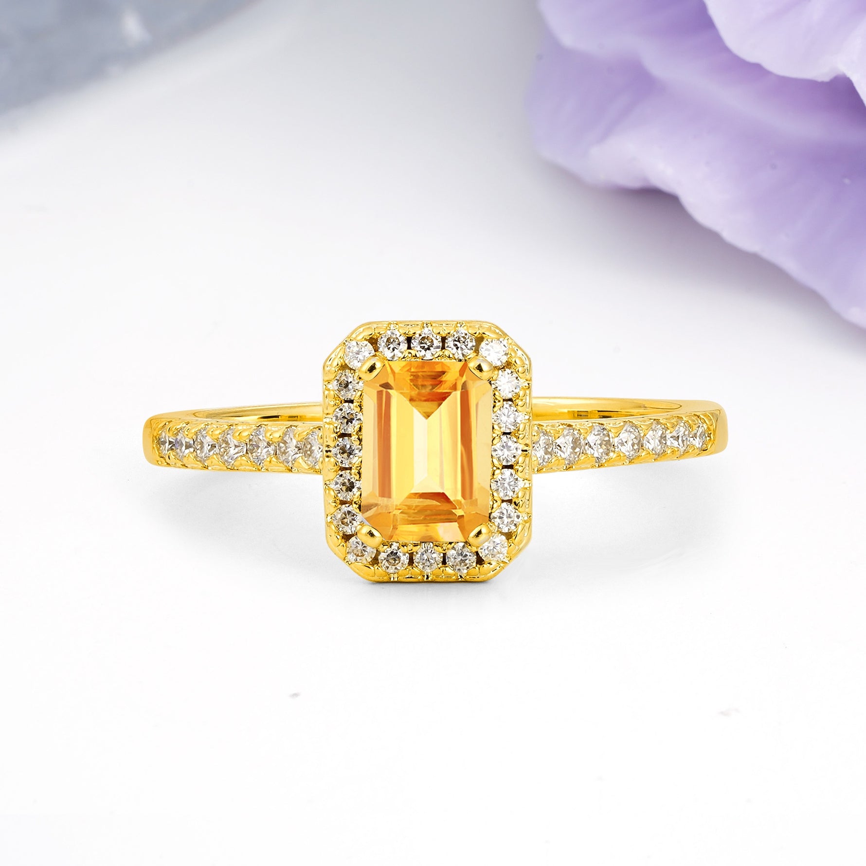 Classic, Luxurious 4 Prong Emerald Cut Citrine Engagement Ring - Additional view