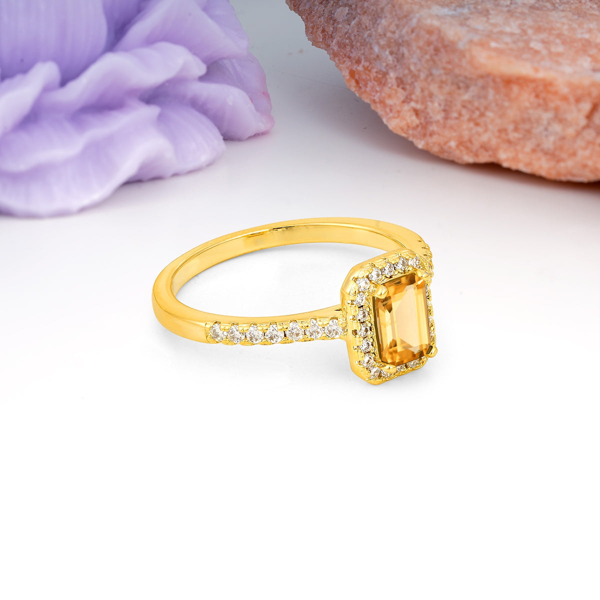 Classic, Luxurious 4 Prong Emerald Cut Citrine Engagement Ring - Additional view