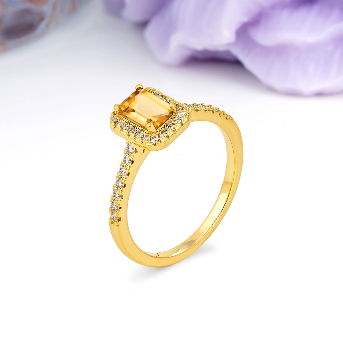 Classic, Luxurious 4 Prong Emerald Cut Citrine Engagement Ring - Additional view