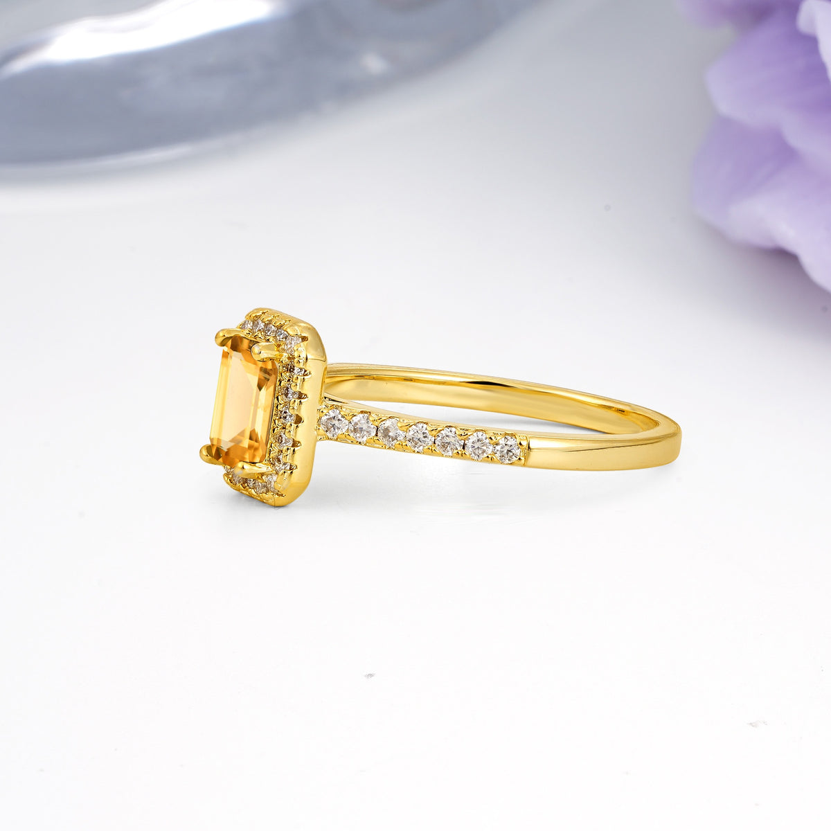 Classic, Luxurious 4 Prong Emerald Cut Citrine Engagement Ring - Additional view