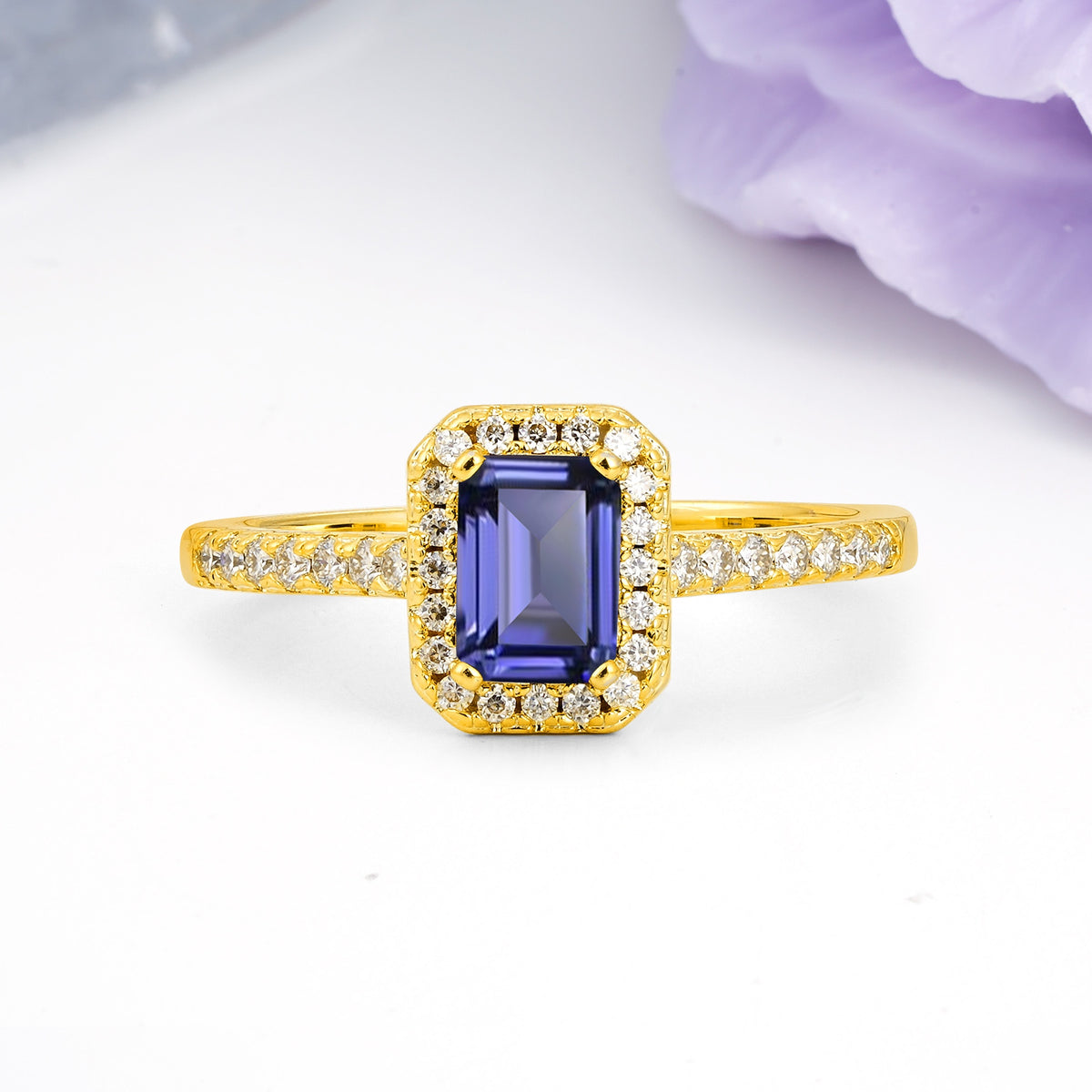 Classic, Luxurious 4 Prong Emerald Cut Tanzanite Engagement Ring - Additional view