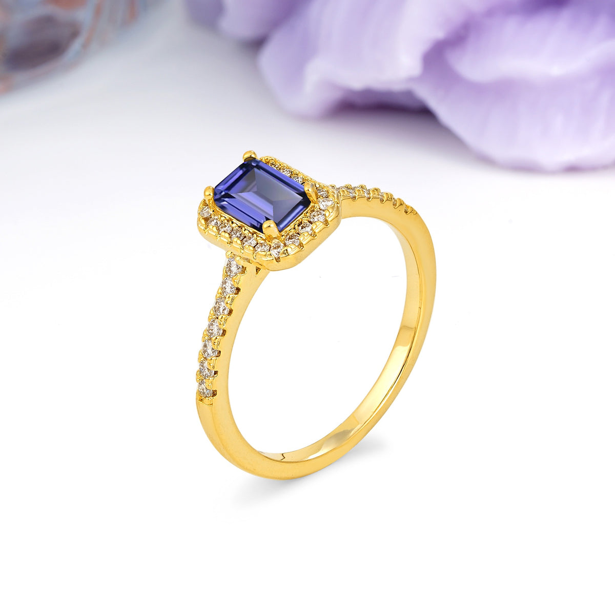 Classic, Luxurious 4 Prong Emerald Cut Tanzanite Engagement Ring - Additional view