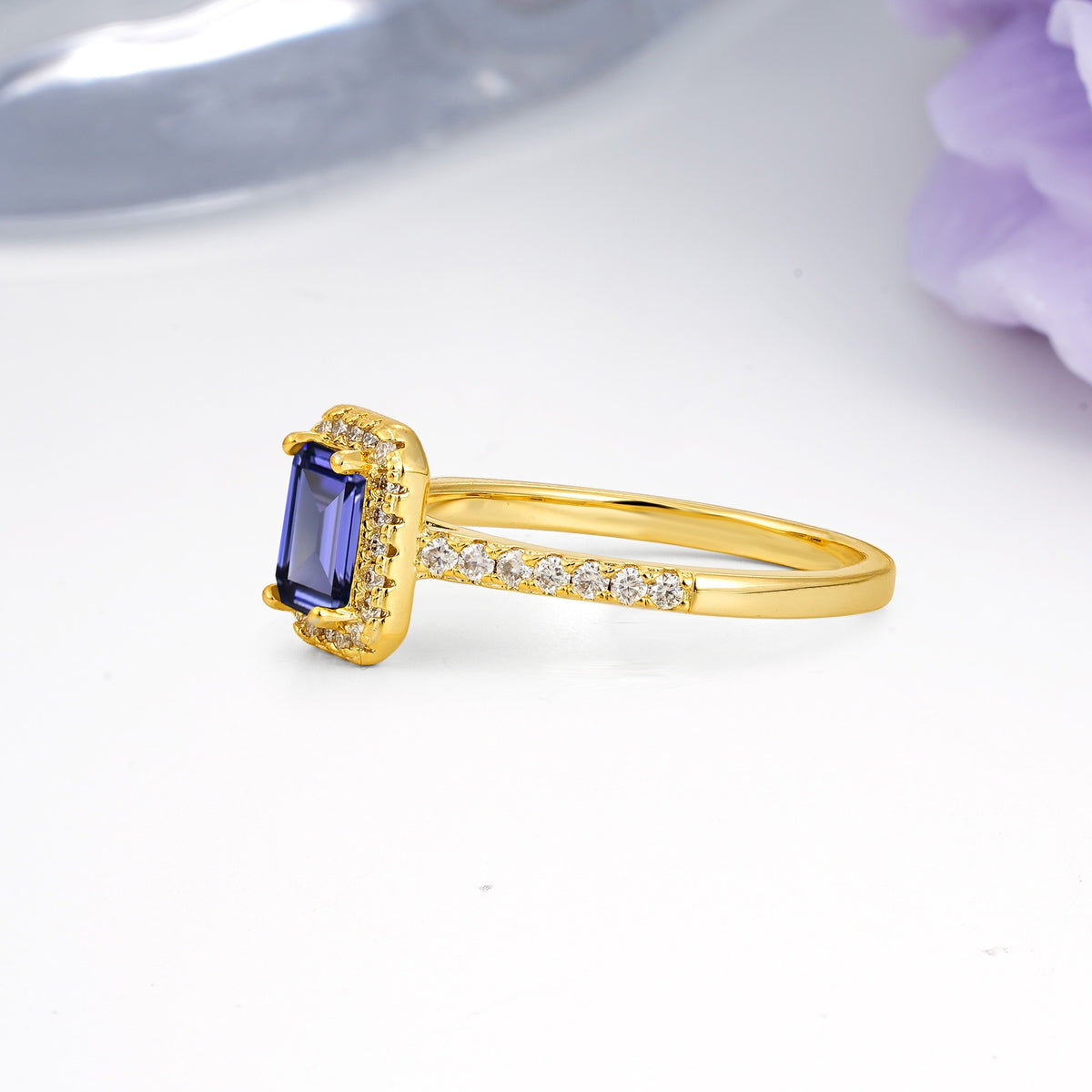 Classic, Luxurious 4 Prong Emerald Cut Tanzanite Engagement Ring - Additional view