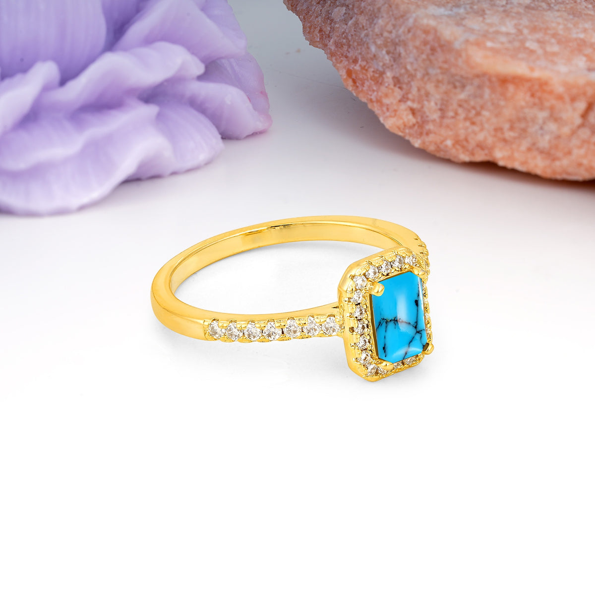 Classic, Luxurious 4 Prong Emerald Cut Turquoise Engagement Ring - Additional view